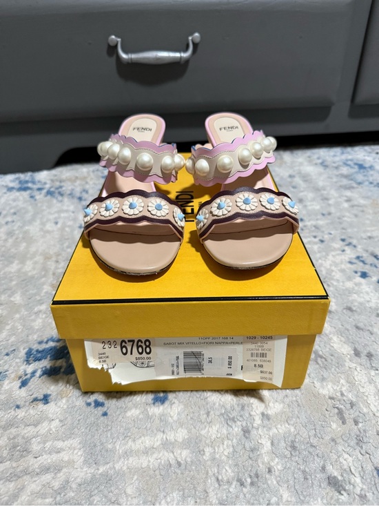 Fendi Shoes - Fendi Pink Pearl & Daisy Double-Strap Slide Sandals